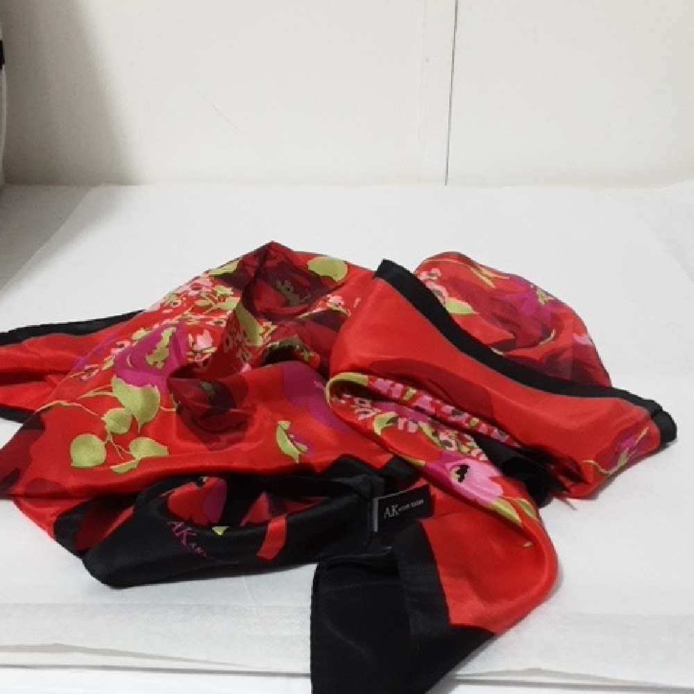 Anne Klein Red and Black Floral Cottagecore Beach Scarf